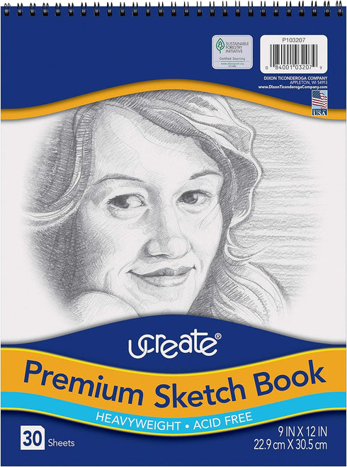 UCREATE Premium Sketch Book, Heavyweight, 9" x 12", 30 Sheets, White (103207)...