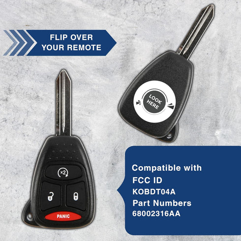 KeylessOption Key Fob Replacement for 2007 2008 2009 2010 2011 Chrysler Aspen Dodge Dakota Durango Ram Remote, 4-Button KOBDT04A, Programming Guid...