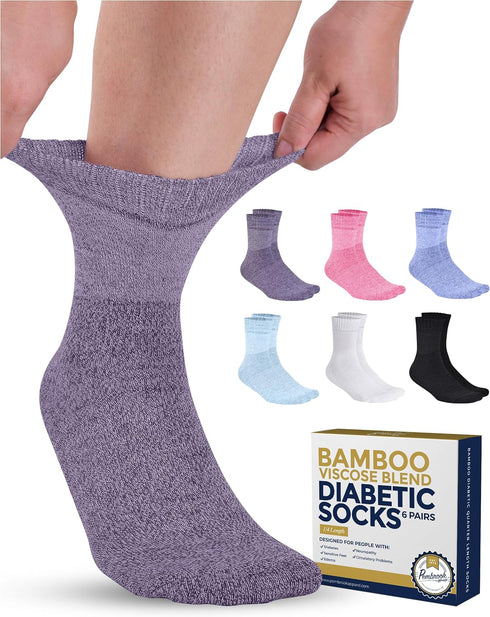 Pembrook Bamboo Viscose Diabetic Socks for Women & Men - 6 Pairs Ankle Socks for Swollen Feet | Neuropathy Socks | Wide Calf and Ankle Socks | Ede...