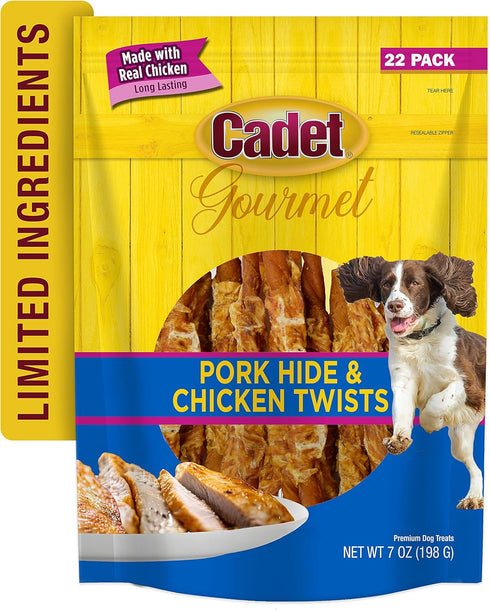 Cadet Gourmet Beef Hide Twist Chew Sticks, Long Lasting & Natural Chew Treats for Dogs, Inspected & Tested in USA, Chicken Flavor (22 Count)...