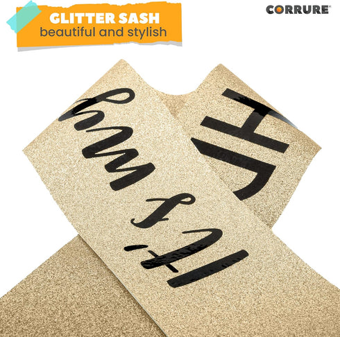 CORRURE 'It's My Birthday' Sash Glitter with Black Foil - Gold Glitter Birthday Sash for Women and Men - Happy Birthday Sash for Girls, Sweet 16, ...