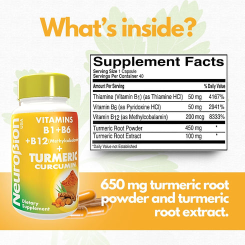 Neurobion Turmeric Curcumin 650 mg Herbal Supplement for Antioxidant Support, High Absorption Ultra Potent Turmeric Supplement Multivitamins Compl...
