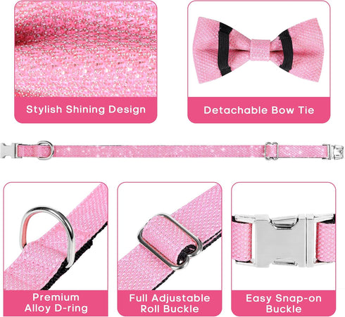 Cute Dog Collar with Bow for Small Medium Large Dogs, Bling Medium Dog Bow Tie Collar with Durable Metal Buckle, Easy Adjustable for Dogs Walking ...