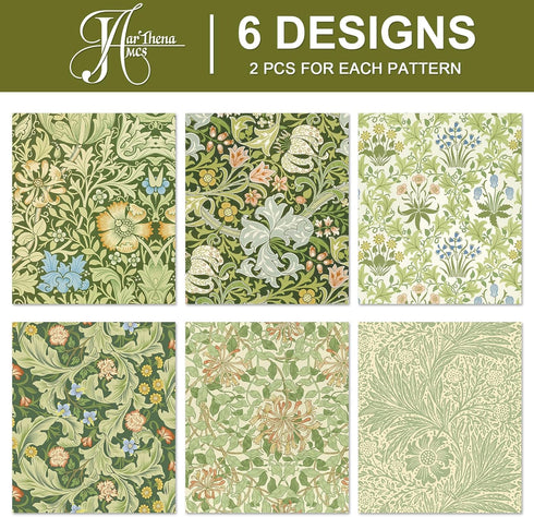 JarThenaAMCS 12 Sheets William Morris Floral Wrapping Paper -Not Roll- Greenery Gift Wrap Paper Decorative Art Paper Folded Flat for DIY Crafts Bi...