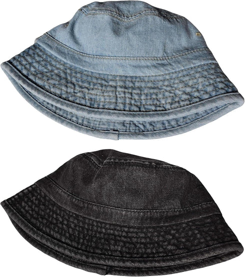TSSGBL 2 Pack Cotton Denim Bucket Hats Vintage Washed Packable Summer Trendy Beach Travel Sun Caps for Women Men...