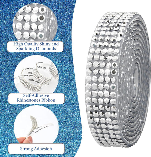3 Yards Self Adhesive Rhinestone Ribbons Diamond Bling Crystal Rhinestone Ribbon Sticker Silver Rhinestone Strips Glitter Bling Wrap Roll Ribbons ...