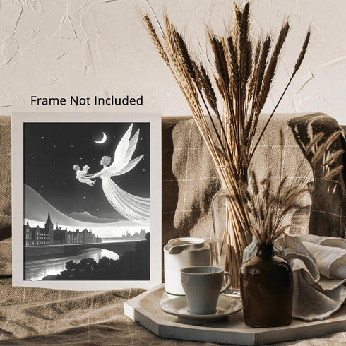 Posterizer 1 pcs-flying angel carrying a child-spiritual ethereal art work 1-Fantasy & Fiction Art Gift for Art Lovers Living Room Bedroom Decor- ...