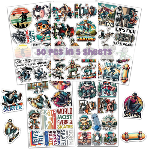 Pack 50 PCS Roller Skating Stickers Print Waterproof Vinyl Decals Items for Kids Teens Adults Sports Lovers Decor Skateboard Water Bottles Suitcas...
