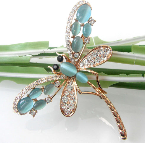 Navachi 18k Gold Plated Multicolor Opal Crystal Dragonfly Wings Brooch Pins...
