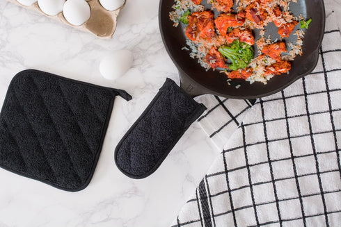 DII Basic Terry Collection Quilted 100% Cotton, Potholder, Black, 3 Piece...