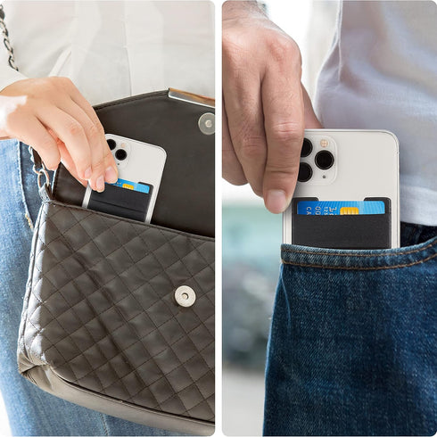 TalkWorks Phone Credit Card Holder Adhesive Wallet Compatible w/ iPhone 15 Pro/15 Pro Max, 14/14 Plus, 13/13 Mini - Stick On ID Pocket (Black, Pac...