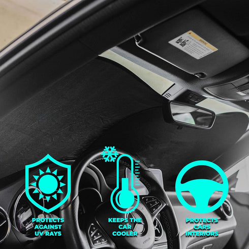 kinder Fluff Patented Windshield Sun Shade for Cars - The Only Certified Car Window Shades Blocking 99.9% UVR - Automotive Sunshades for Cars, SUV...