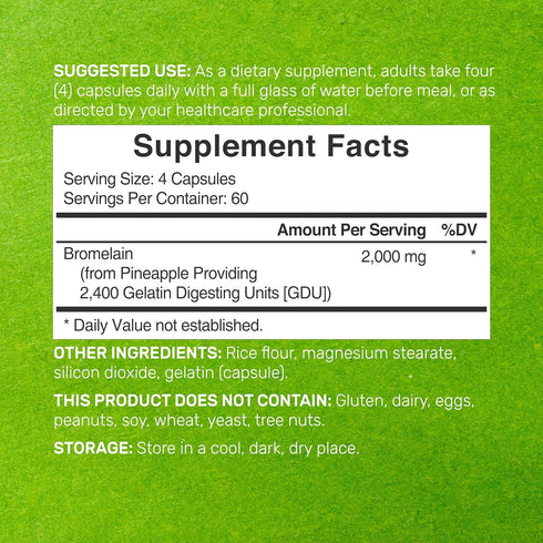 Bromelain Supplement 2,000mg Per Serving, 240 Capsules – Natural Proteolytic Enzymes from Fresh Pineapple – Supports Nutrient Digestion...