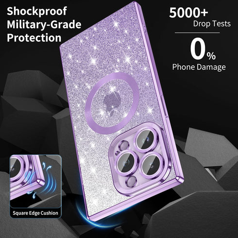 Jmltech Magnetic Case for iPhone 14 Pro Max Case Square Metallic Gradient Clear Glitter Bling Sparkle Cute Women Silicone Soft TPU Luxury Plating ...