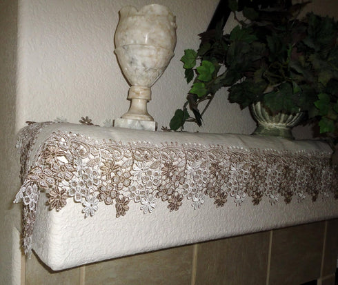 Sophisticated Floral Lace Dresser Scarf 65" Neutral Earth Tones or Mantel Scarf Table Runner...