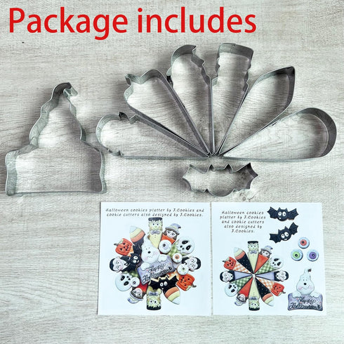 LILIAO Halloween Cookie Cutter Set - 8 Piece - Skull, Witch, Candy Corn, Vampire, Pumpkin, Zombie, Bat and Ghost Plaque Fondant Biscuit Cutters - ...