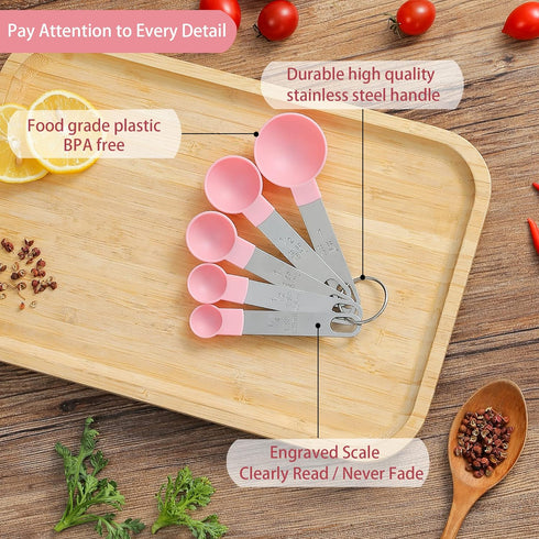 Measuring Cups and Spoons Set of Huygens Kitchen Gadgets 10 Pieces, Stackable Stainless Steel Handle Measuring Cups for Measuring Dry and Liquid I...