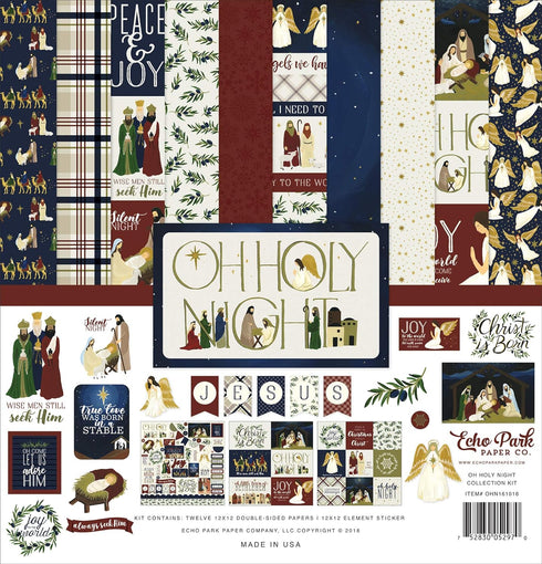 Echo Park Paper Company Oh Holy Night Collection Kit paper, Red/Green/Tan/Gold/Navy 12-x-12-Inch...