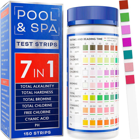 All-New 2024 Pool and Spa Test Strips 7 in 1 Quick SuperAccurate Swimming 150 Pool Test Kit - Hot Tub Test Strips & Pool Water Testing Strips for ...