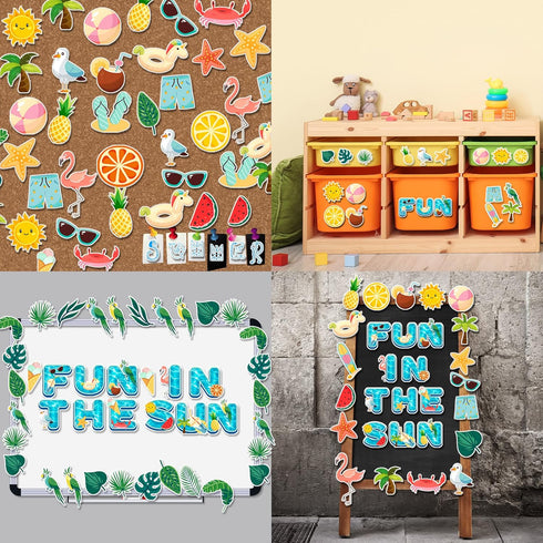 101Pcs Fun in The Sun Bulletin Board Decorations Summer Classroom Decor Pool Beach Leaf Paper Cutouts with Glue Points for Kids School Preschool O...