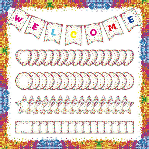 30 Pcs 29.5 ft Welcome Banner Confetti Bulletin Board Borders Classroom Confetti Border Trim with Welcome Sign Classroom Confetti Pennant for Offi...