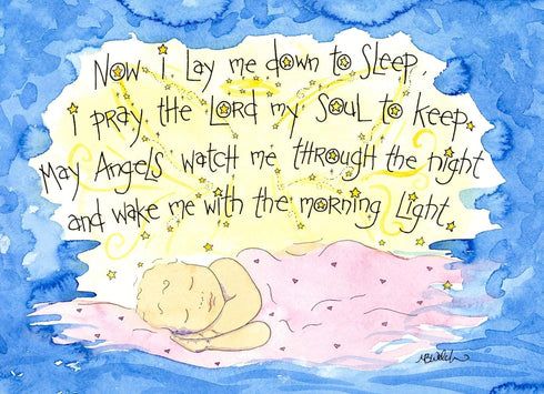 Baptism Gift - Now I Lay Me Down to Sleep Prayer Art Print by Dovetail Ink (Deep Dark Blue, 8x10 Inches)...
