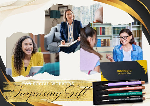 InnoBeta Social Worker Gifts for Women, Ballpoint Pen Set of 4 with Inspirational Quote, Office Tools for Social Workers...