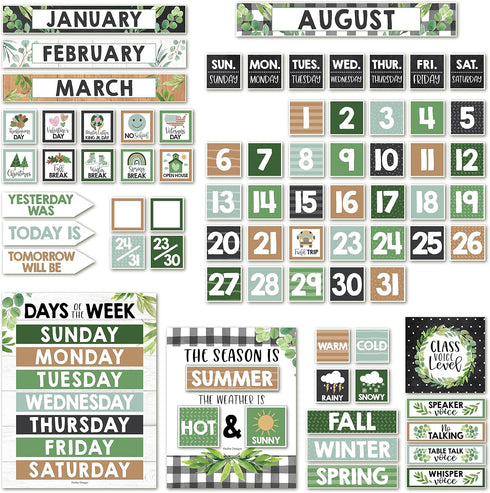 Hadley Designs Farmhouse Classroom Calendar Set Bulletin Board Sets For Teachers - Bulletin Board Calendar, School Calendar For Classroom, Classro...
