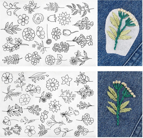 Lewtemi 50 Pcs Hand Sewing Stabilizers Wash Away Water Soluble Stabilizer Tear Away Machine Embroidery Stabilizers with Flower Patterns for Embroi...