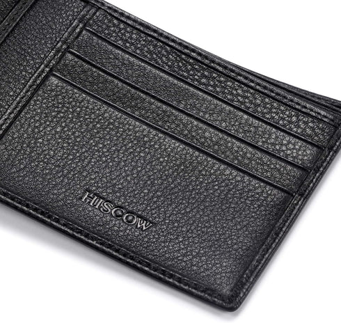 HISCOW Full Grain Leather Bifold Wallets for Men, Slim Minimalist Mens Wallet, Gifts for Dad Birthday Fathers Day (Pebbled Black)...