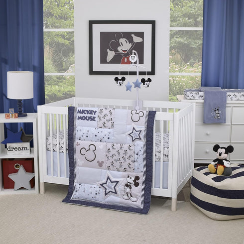 Disney Mickey Mouse - Timeless Mickey Baby Blue Super Soft Coral Fleece Baby Star Blanket, Light Blue, Black, White...