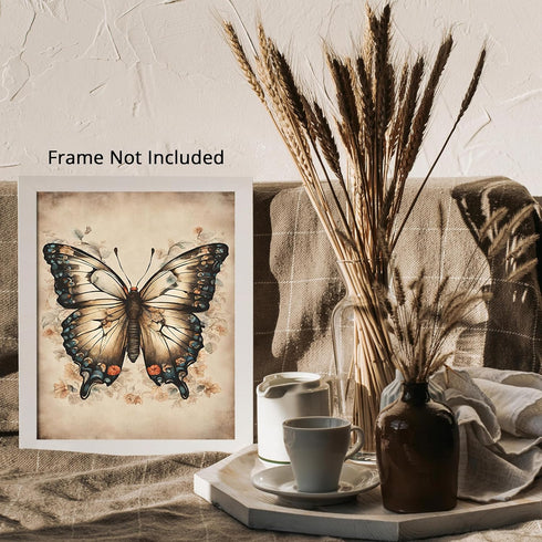 Posterizer 1 pcs- Beautiful butterfly with orange flowers-Art for Animal Lovers-Floral Botanical Art- Gift for Men Women Entrepreneur Teens-Decor ...