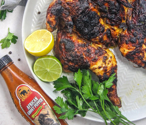 African Ghost Pepper Hot Sauce by African Dream Foods | All Natural Thick and Chunky Bhut Jolokia with Seeds| Made in Africa | 5 fl oz Glass Bottl...