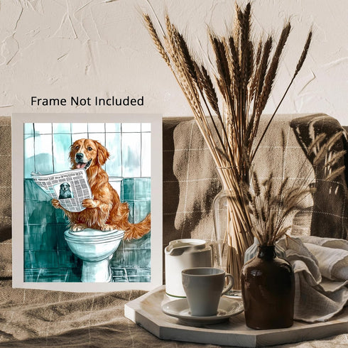 Posterizer 1 pcs-drawing style art-funny dog on toilet reading newspaper 4-Bathroom Restroom Art-Art for Animal Lovers-Decor for Home & Office- un...