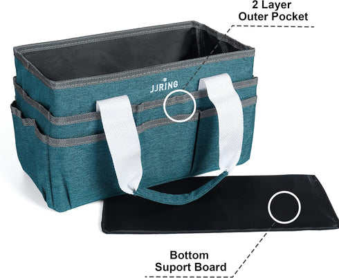 JJRING Craft Organizer Tote Bag for Art Storage, Caddy with Multiple Pockets, Bluish Green Sewing Bag for Scrapbooking, School, Medical, and Offic...