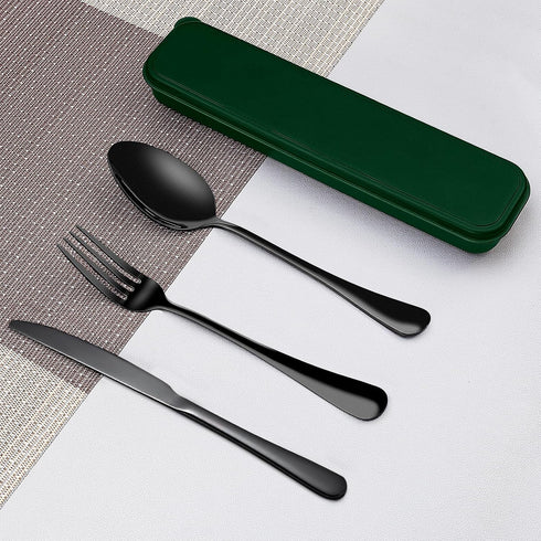 Portable Cutlery Set?Travel Utensil Set with Case?Travel 18/8 Stainless Steel Spoon and Fork Set for Lunch Box, 3 PCs Travel Silverware Set Travel...