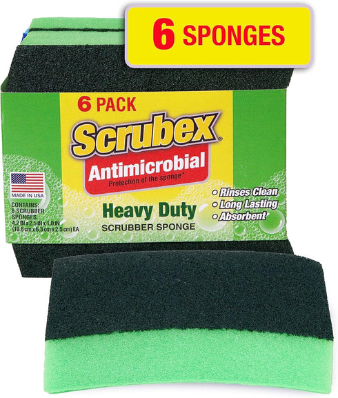 Heavy Duty Odor Resistant Scrub Sponge, Multi-Purpose Sponge for Kitchen and Household, Safe for Non-Coated Cookware (6 sponges)...