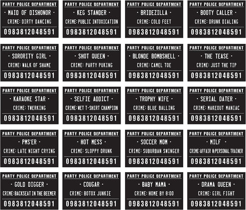 20 Funny Mugshot Signs (Black & White) - Selfie Photo Booth Prop Party Supplies for Bachelorette Party Games, Bridal Shower, Girls Night Out, Birt...