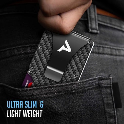 Card Holder Slim Wallet With Money Clip - RFID Blocking - Expandable to Hold 12 cards - Perfect For Any Occasion (Carbon Fiber Black)...