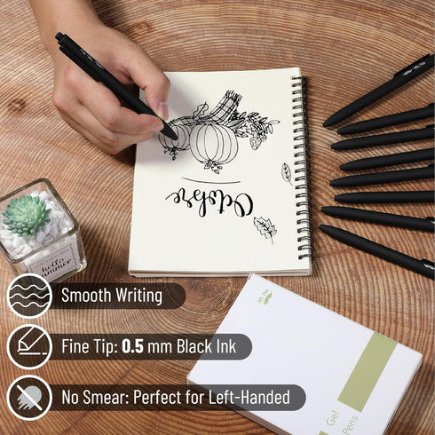 Mr. Pen- Retractable Gel Pens, 10 Pack, Black Ink Gel Pens, Black Barrels, Fast Dry, Gel Pens Fine Point 0.5 mm, Retractable Pens, Cute Pens, Gel ...