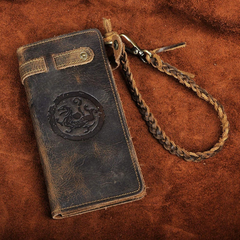 Le'aokuu Mens Genuine Leather Bifold Wallet Organizer Checkbook Removable Chain Wallet...