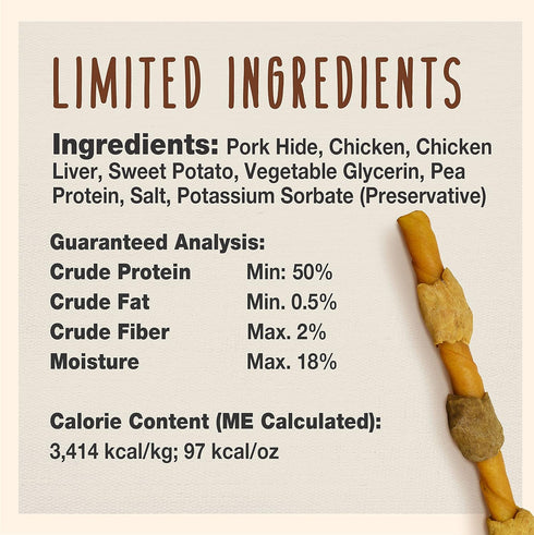 Cadet Gourmet Shish Kabob Dog Treats for Large Dogs, Healthy & Natural Chicken & Sweet Potato Chew Sticks, Pork Hide, Extra Large 10 Inch, 4 Count...
