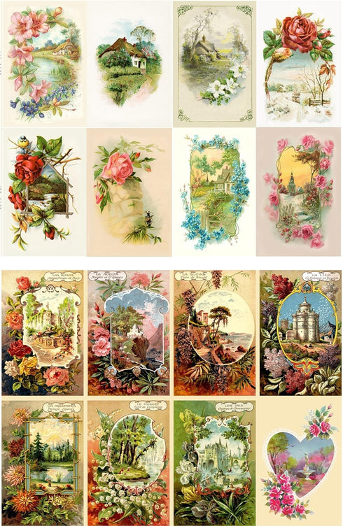 Decoupage Paper Pack (10sheets A4 / 8"x12") Spring Landscapes Garden Wildflowers FLONZ Vintage Ephemera...