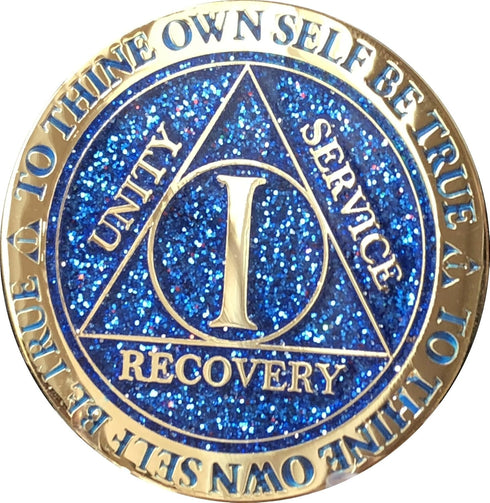 1 Year AA Medallion Reflex Blue Glitter Gold Plated Color Chip...