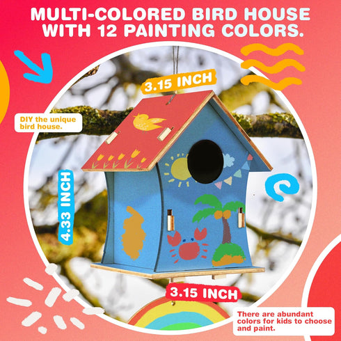 BELLOCHIDDO Bird House Kits for Kids Ages 4-8 - DIY Wooden Birdhouse Kit for Kids to Build and Paint,Bird House Kit Craft Includes Paints & Brushe...