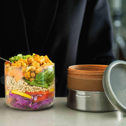 BLACK + BLUM GR-LB-M014 Pot Leakproof Meal Prep Lunch Box Food Container, Glass, Stainless Steel, Polypropylene with Wood Fibre and Silicone, 600 ...