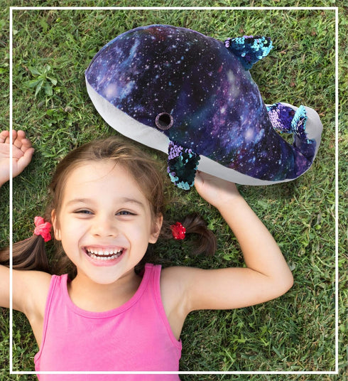 DolliBu Whale Space Flip Sequin Plush 13 Inch, Flipping Reversible Sequins Huggable Stuffed Animal, Colorful Nautical Galaxy-Theme Whale Plush Toy...