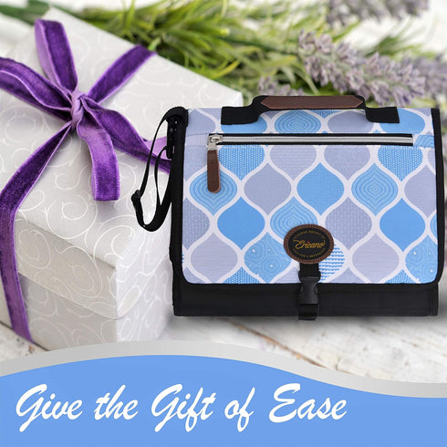 Portable Diaper Changing Pad Thick Soft Cushion Pillow - Travel Baby Mat Diaper Clutch Bag Detachable Wipes Pockets Baby Gift, Trellis Blue Grey B...