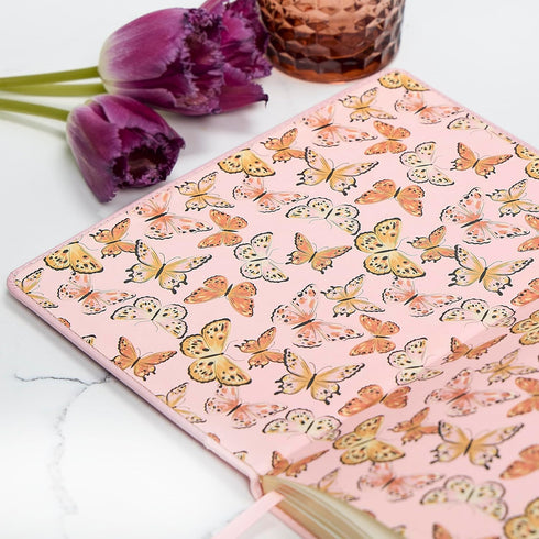 Papyrus: 6x8.5 Cloth Journal with Biobased Embossed PU Cover - Stitched Detailing, Woven Label and Flap, Blush...