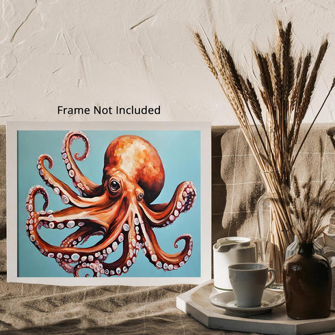 Posterizer 1 pcs- Beautiful orange Octopus with a light blue background-Art for Animal Lovers- Gift for Men Women Teens-decor for Bedroom, Office...